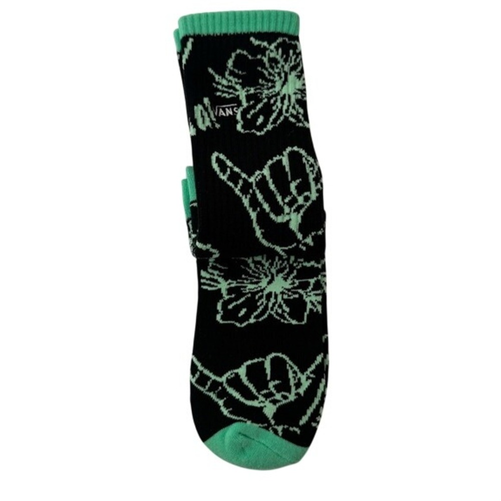 Vans Crew Socks Mens Womens Unisex Size 6.5-9 Black Green Aloha Hawaiian Floral - Picture 2 of 2